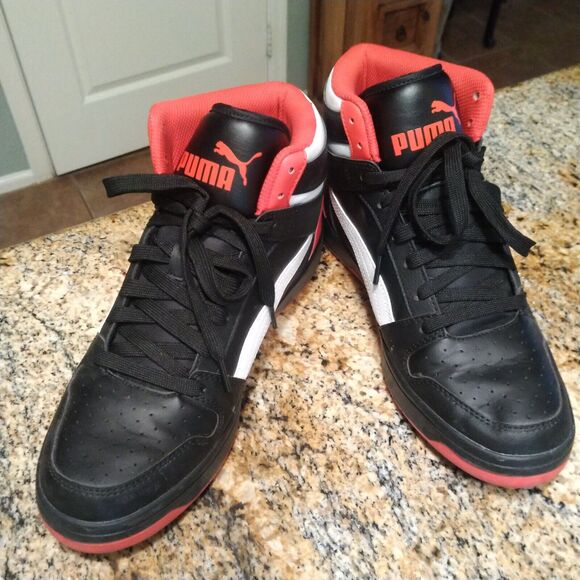 Puma Men\'s Rebound Layup 369573-15 Black Red Basketball Shoes Sneakers Size 10